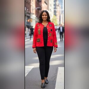 Vintage Talk of the Walk Red Appliqued Animal Print Jacket Size 3X